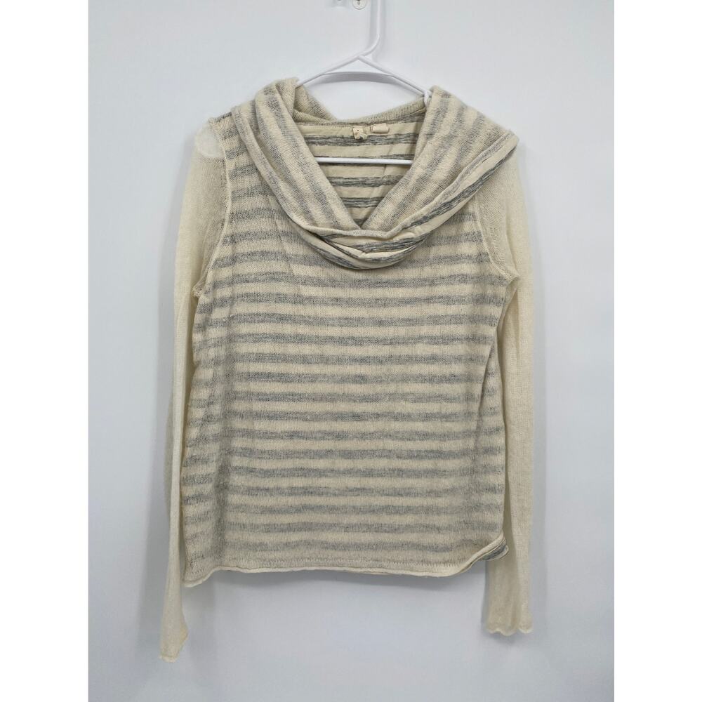 Moth Cowl Neck Pullover Gray Stripe Sheer Sleeve Sweater Size Medium